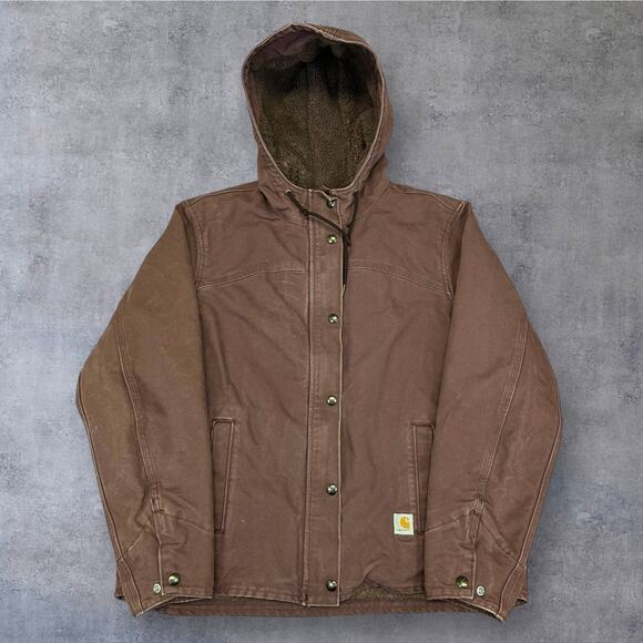 Vintage Y2K WOMENS purple Carhartt Sherpa lined hooded work wear jacket
